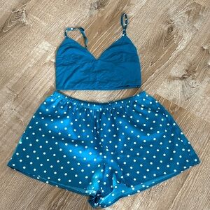 Victoria's Secret Teal and White Polka Dot Set